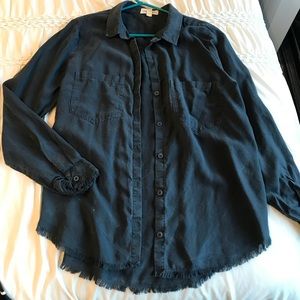 Cloth & stone charcoal grey button up top